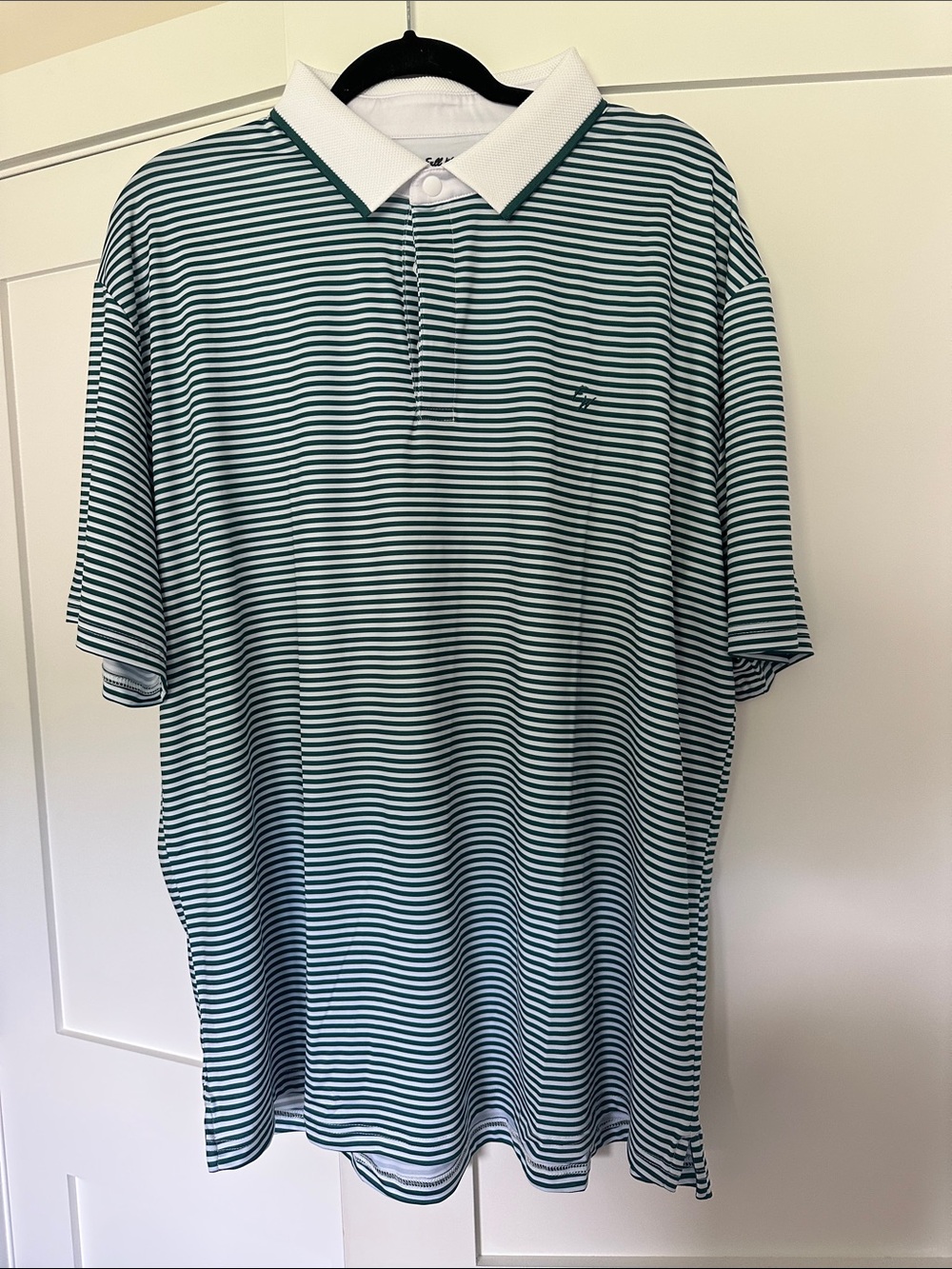 Men's Green & White Striped Golf Shirt